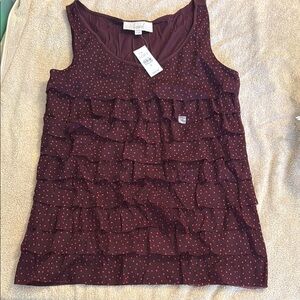 LOFT Red Ruffled Sleeveless Tank Top